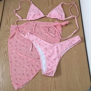 B5 New Women’s Sexy Shein 3Pc Cheeky Bikini Swimsuit Sarong Set Size Large